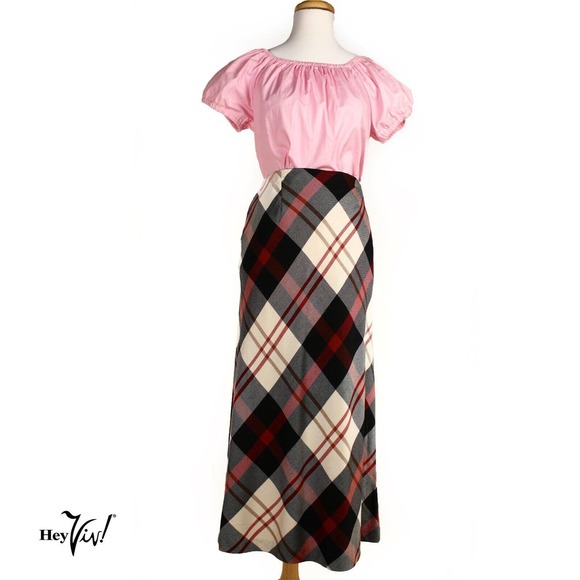 Liz Baker Dresses & Skirts - Vintage Long Maxi Skirt Red White Black Plaid Sz 10 Liz Baker 35" Long -Hey Viv